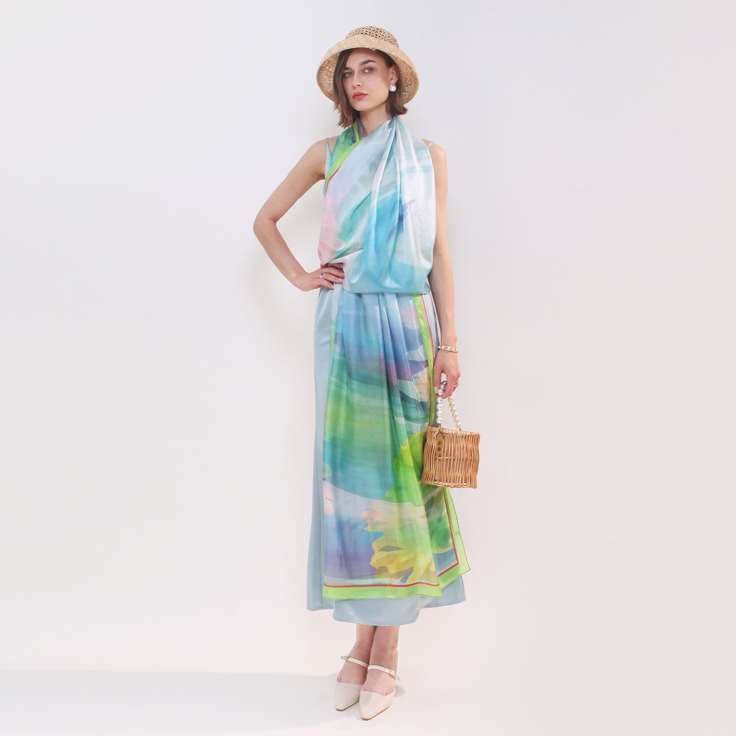 DANA XU Women's 100% Mulberry Satin Silk Pashmina Shawl Wraps Extra Large Floral Scarf for Evening Dresses, Soft Oversized