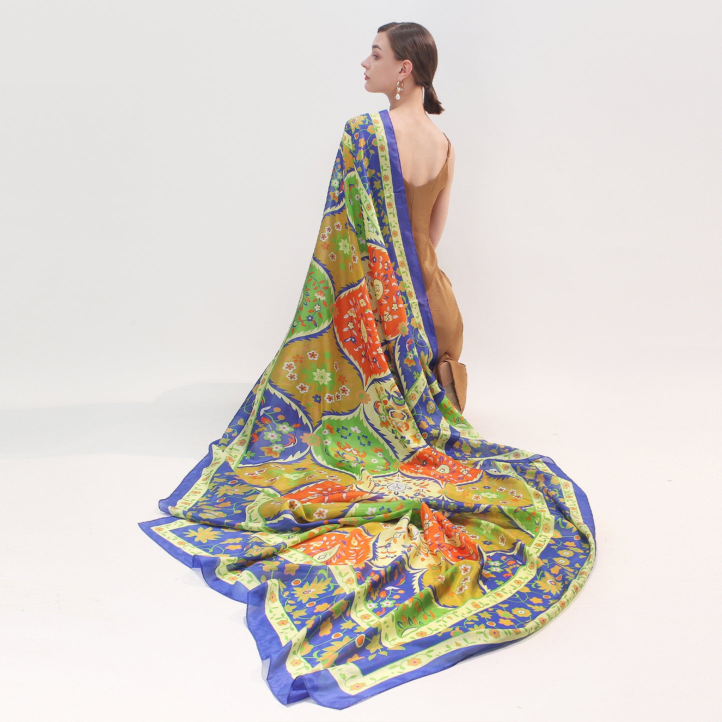 DANA XU Women's 100% Mulberry Satin Silk Pashmina Shawl Wraps Extra Large Floral Scarf for Evening Dresses, Soft Oversized