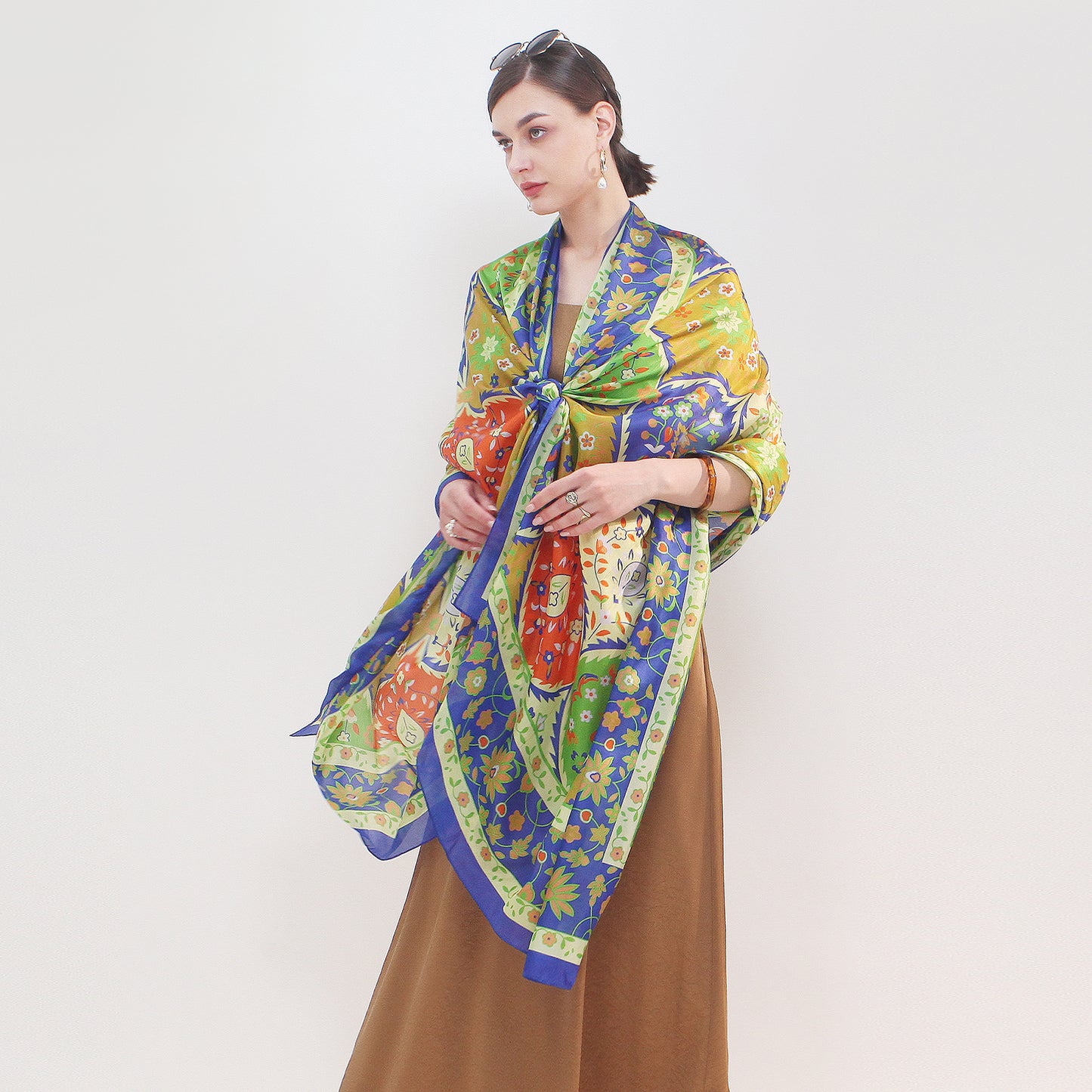 DANA XU Women's 100% Mulberry Satin Silk Pashmina Shawl Wraps Extra Large Floral Scarf for Evening Dresses, Soft Oversized