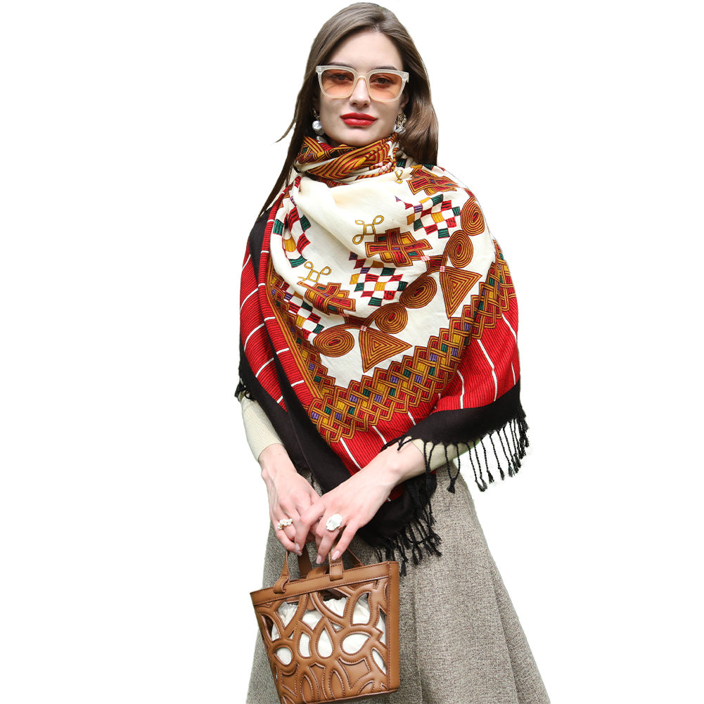 DANA XU 100% Merino Wool Extra Large Pashmina Blanket Travel Scarf Cashmere Wrap for Women Fall Winter Oversize Shawl Floral