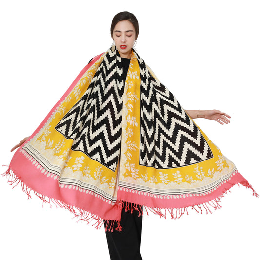 DANA XU 100% Merino Wool Extra Large Pashmina Blanket Travel Scarf Cashmere Wrap for Women Fall Winter Oversize Shawl Floral
