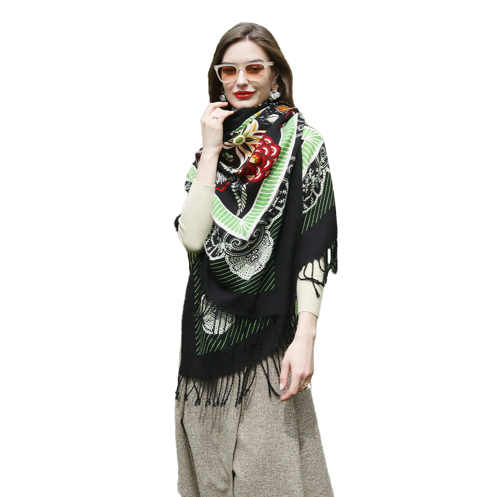 DANA XU 100% Merino Wool Extra Large Pashmina Blanket Travel Scarf Cashmere Wrap for Women Fall Winter Oversize Shawl Floral