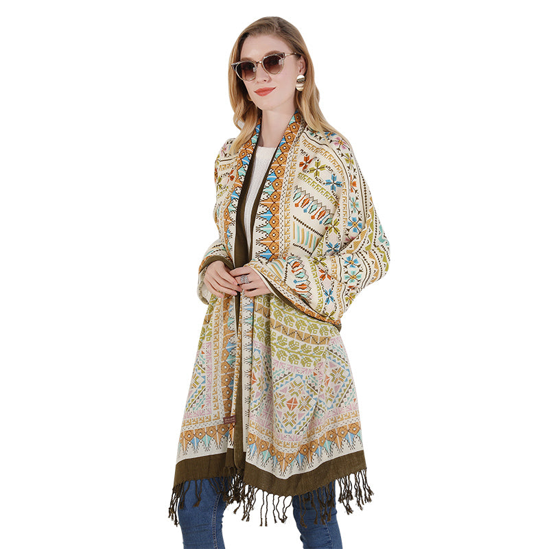 DANA XU 100% Merino Wool Extra Large Pashmina Blanket Travel Scarf Cashmere Wrap for Women Fall Winter Oversize Shawl Floral